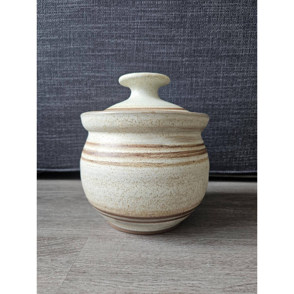 Vintage 1979 Artist Signed Studio Pottery Lidded Jar Speckled Stoneware Canister